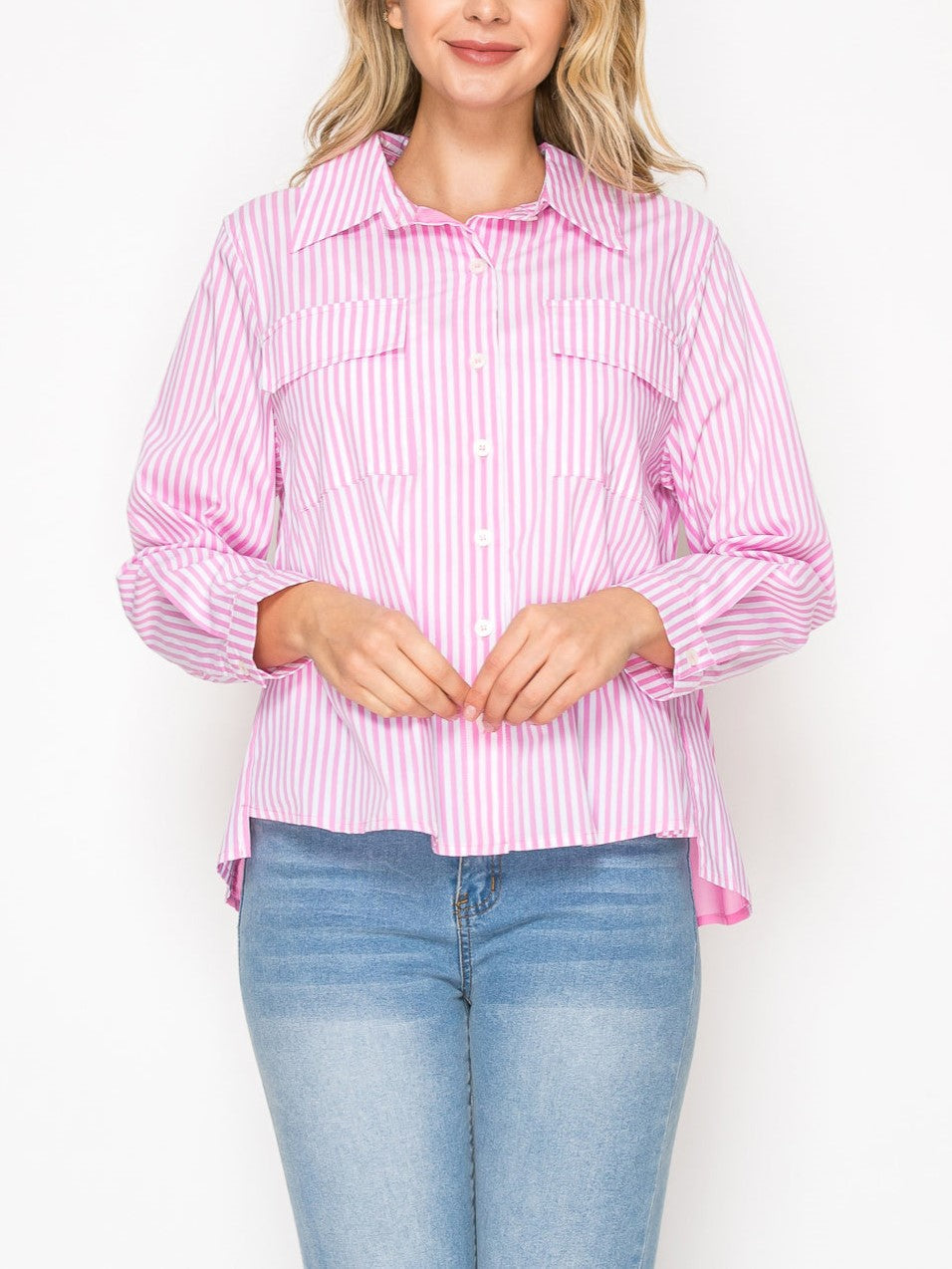 Pink Striped Shirt Top