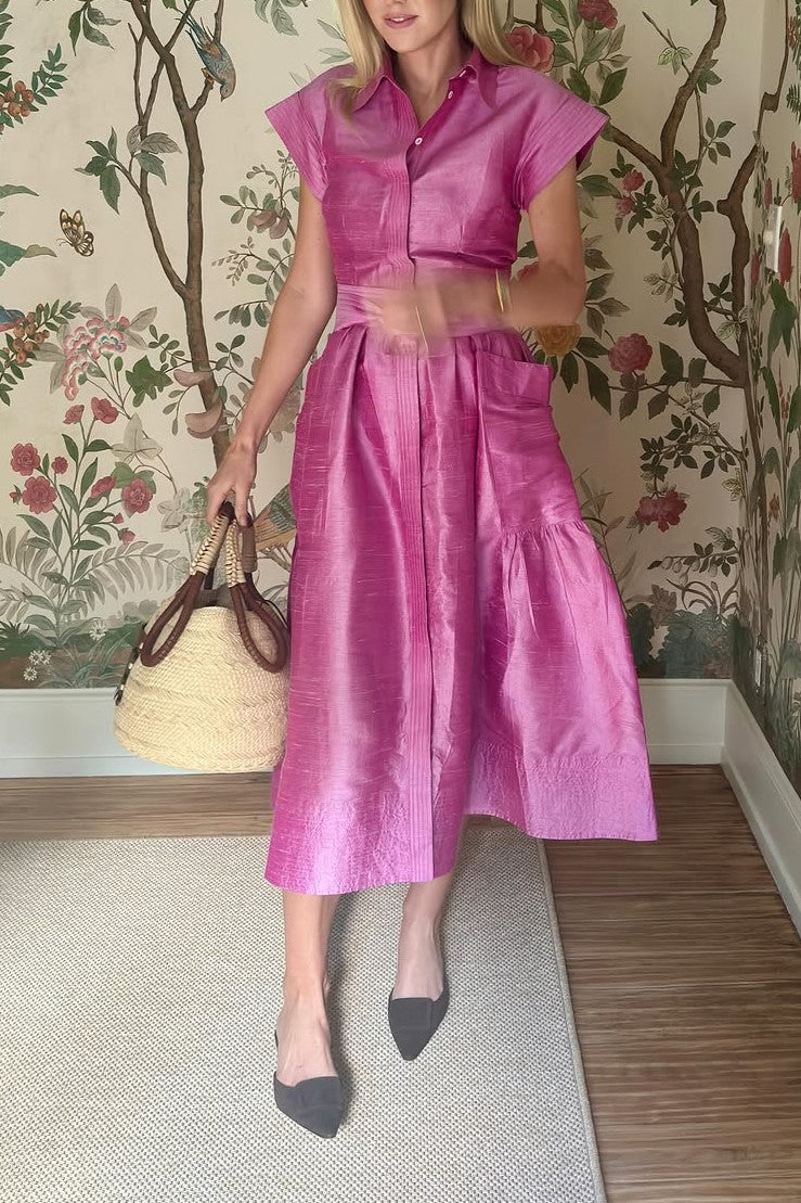 Detachable Belt Cap Sleeves Midi Dress