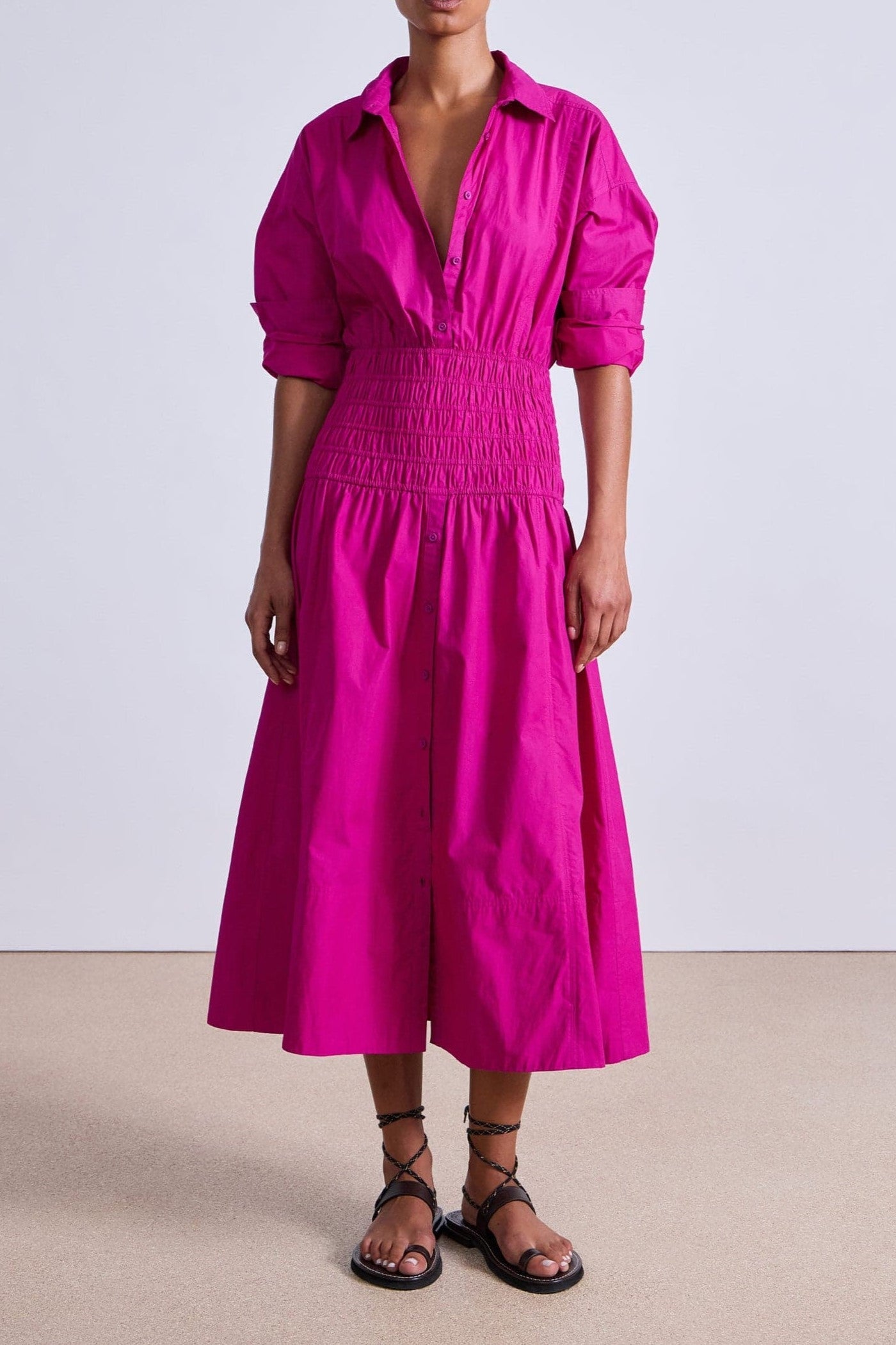 Organic Cotton Smocked Shirt Dress