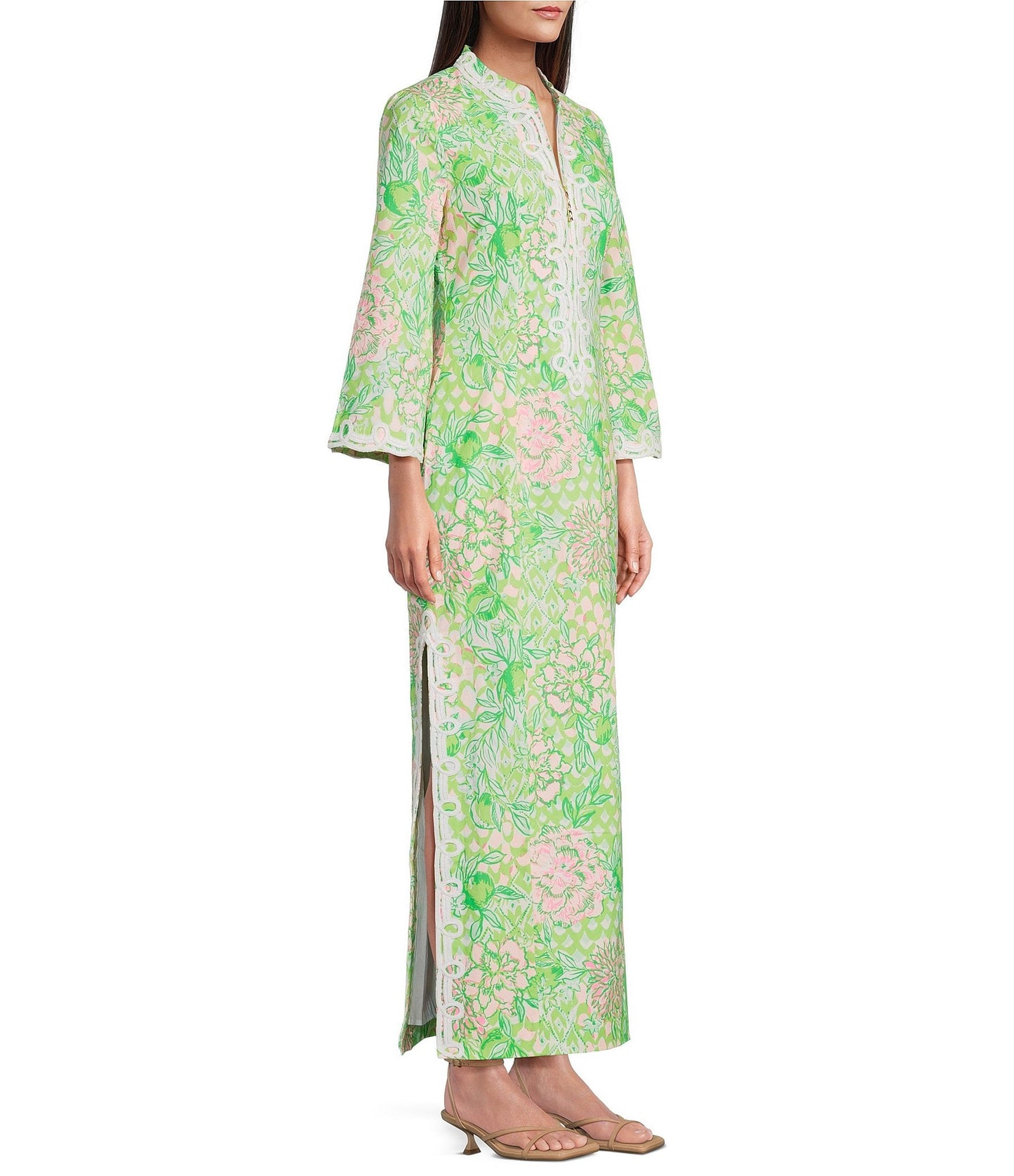Poplin Lace Trim Printed Shift Dress