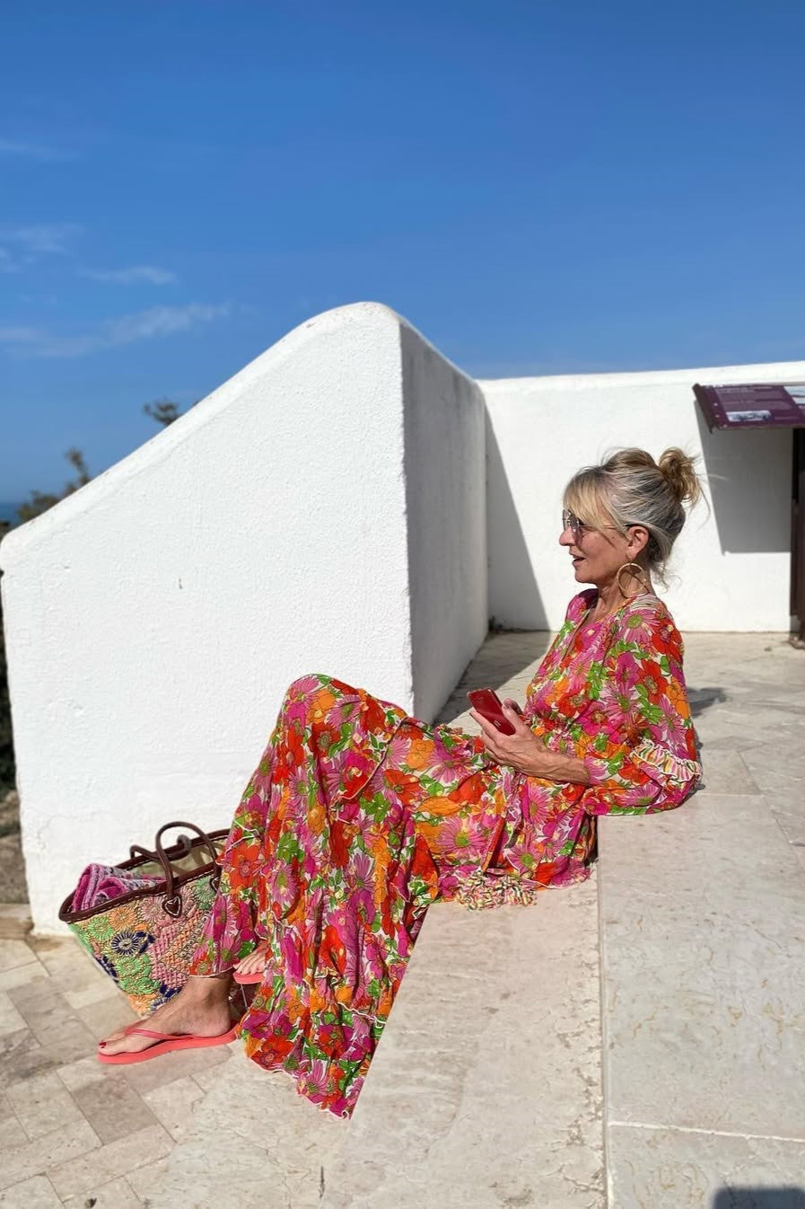 Metallic Gold, Pink & Orange Maxi Dress