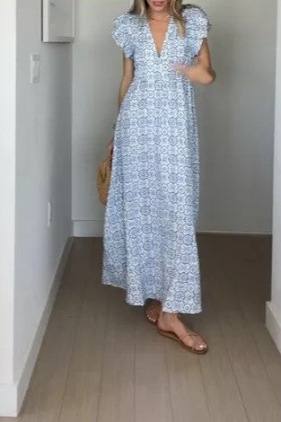 Women's Dark V Blue Printed Dress