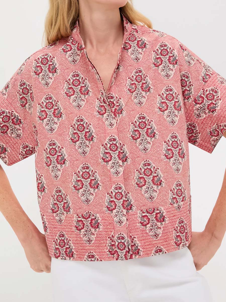Stand Collar Floral Print Shirt