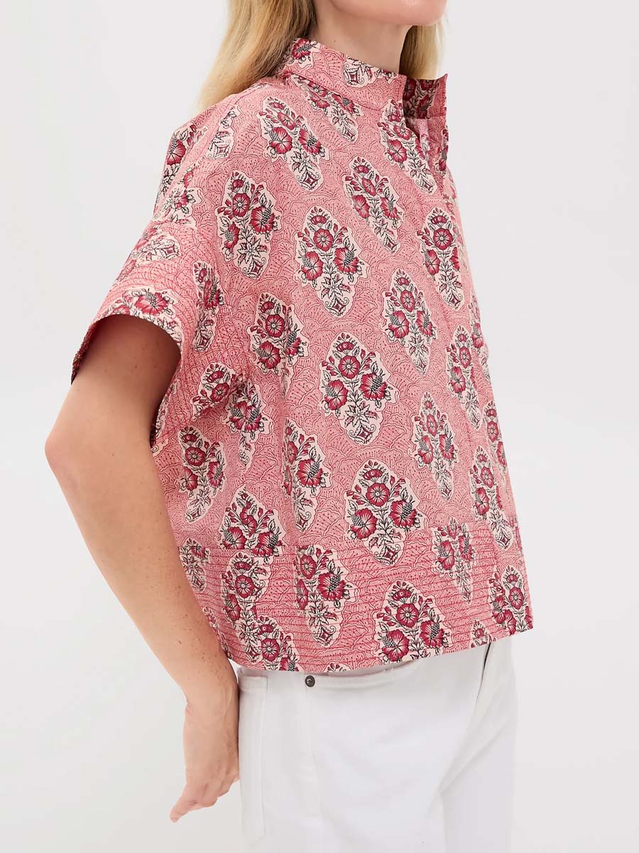 Stand Collar Floral Print Shirt