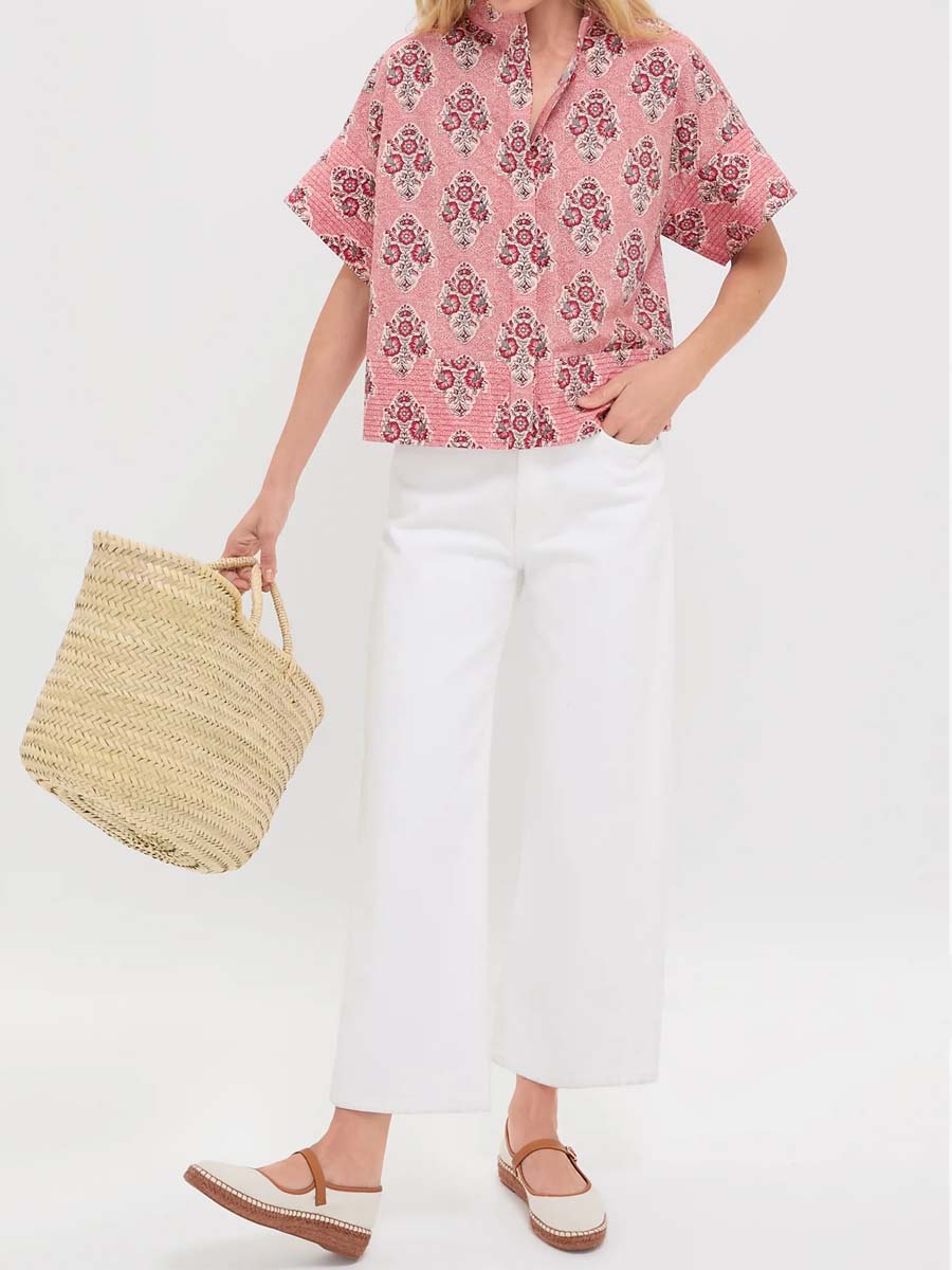 Stand Collar Floral Print Shirt