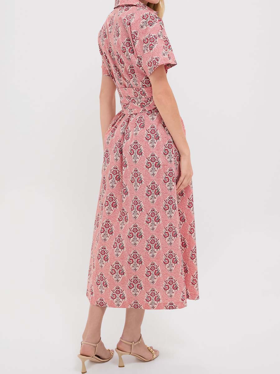 Printed Short Dolman Sleeve Belted Dress