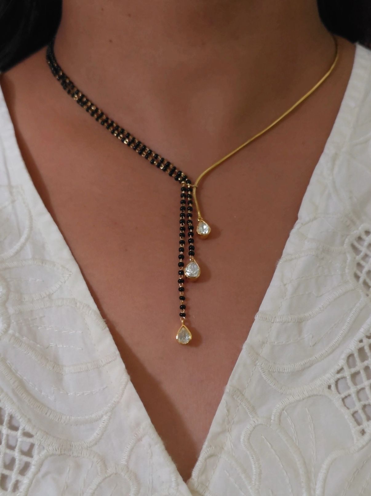 Moissanite polki in 22kt gold plated silver necklace