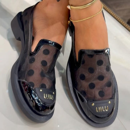 Polka Dot Mesh Patent Leather Pumps