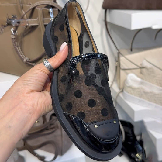 Polka Dot Mesh Patent Leather Pumps