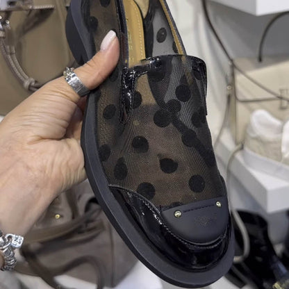 Polka Dot Mesh Patent Leather Pumps