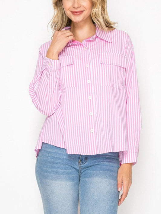 Pink Striped Shirt Top
