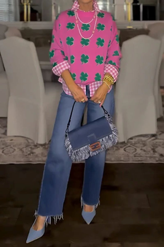 Four Leaf Clover Jacquard Crewneck Sweater