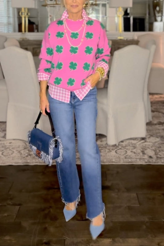 Four Leaf Clover Jacquard Crewneck Sweater