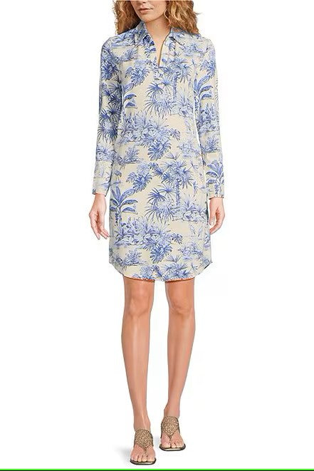 Knit Cloth Printed Split V-Neck Long Sleeve Dress