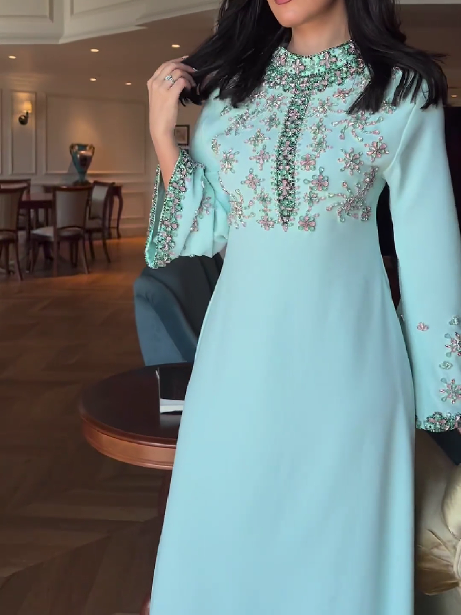 Sky Blue Glitter Long Sleeve Straight Dress