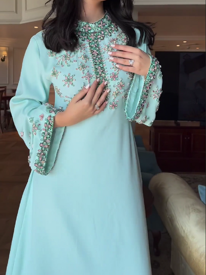 Sky Blue Glitter Long Sleeve Straight Dress