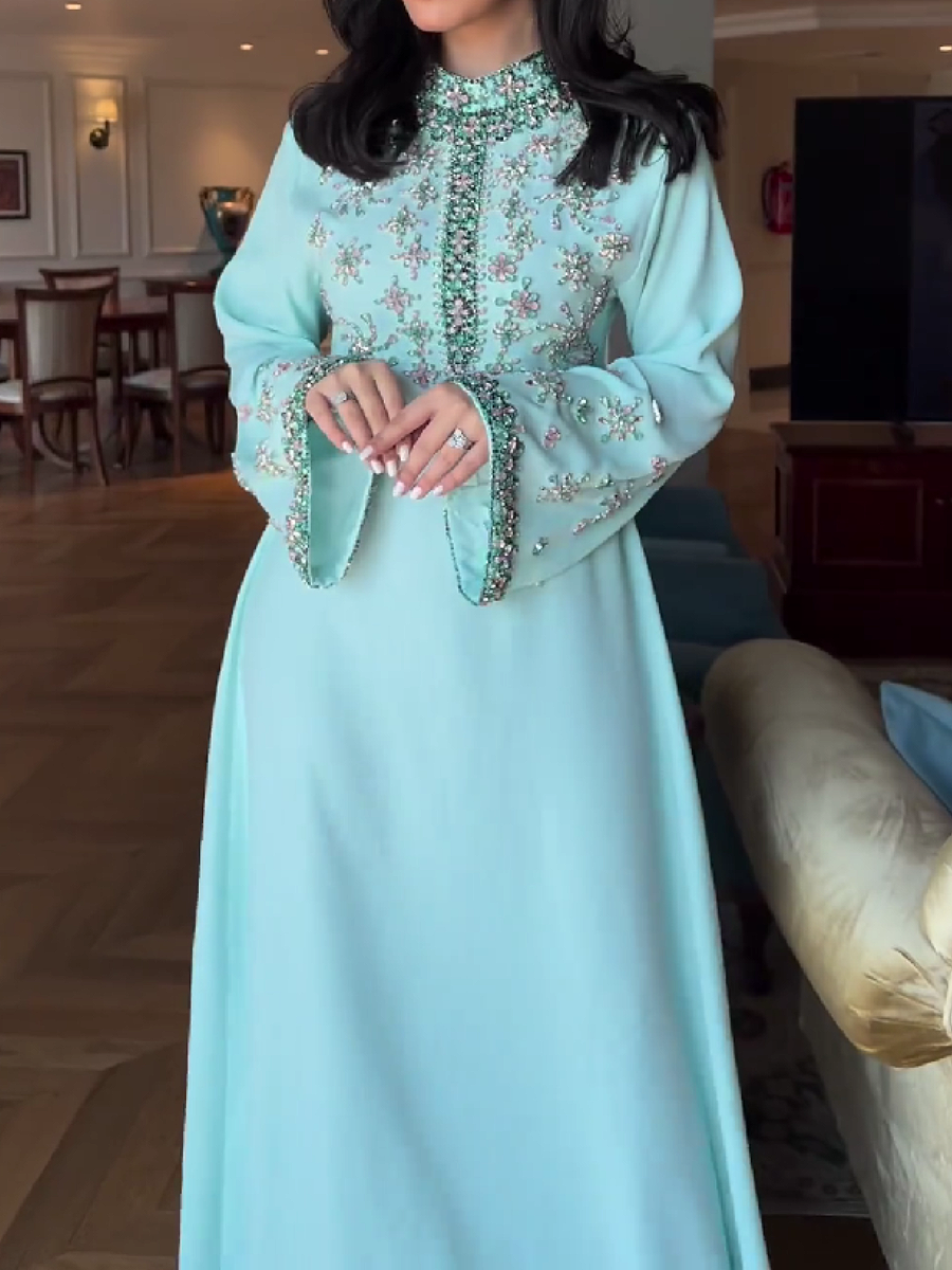 Sky Blue Glitter Long Sleeve Straight Dress