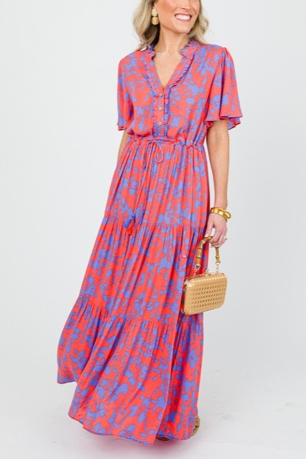 Erica Floral Maxi, Blue Orange