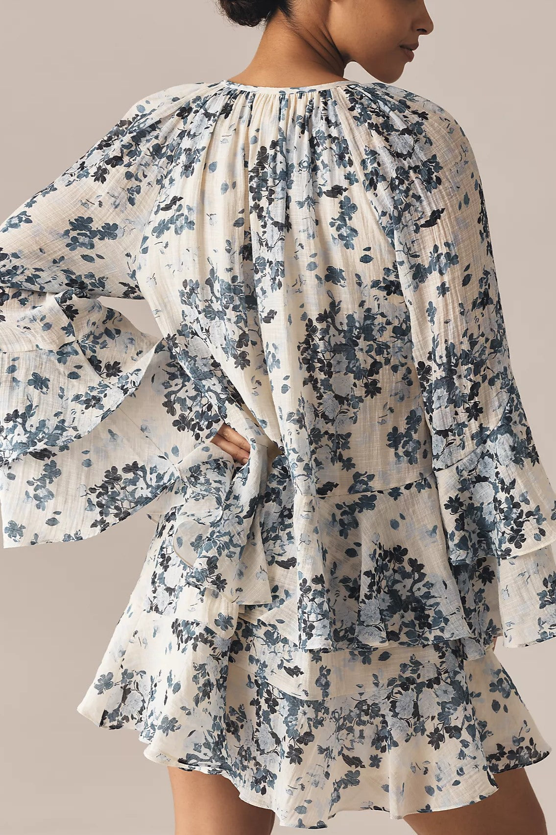 Maeve Long-Sleeve V-Neck Mini Swing Dress
