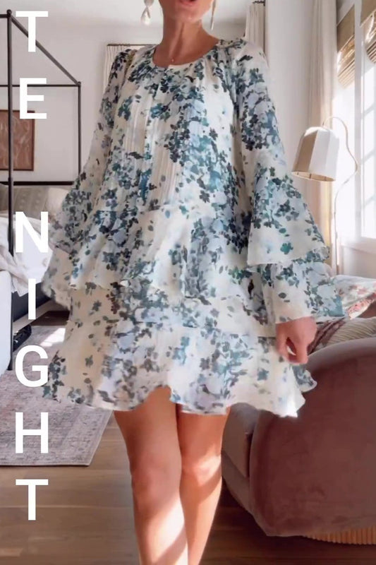 Maeve Long-Sleeve V-Neck Mini Swing Dress