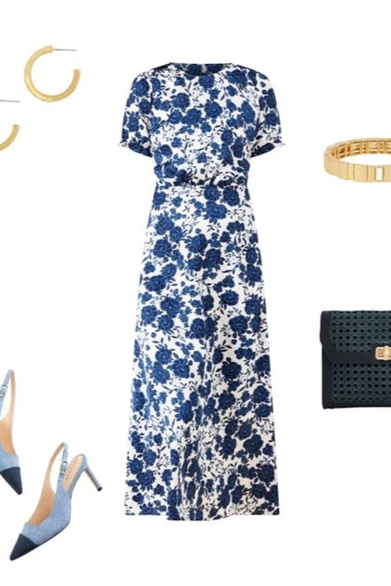 Dark Blue Rose Satin Midi Dress