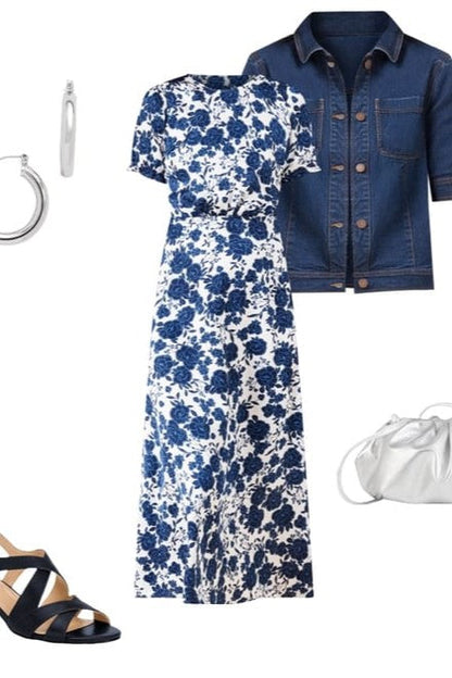 Dark Blue Rose Satin Midi Dress