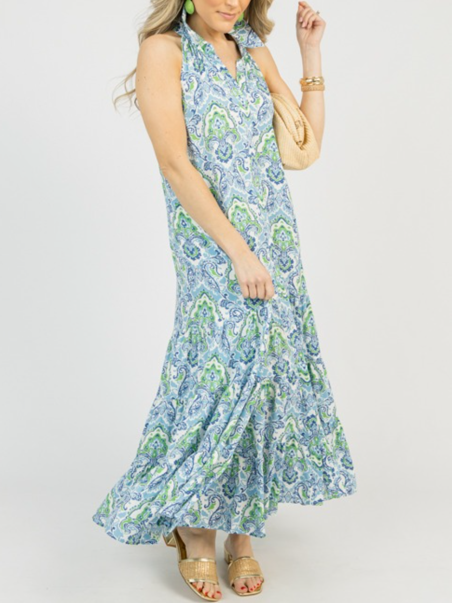 Glamorous Deep V-Neck Print Midi Dress