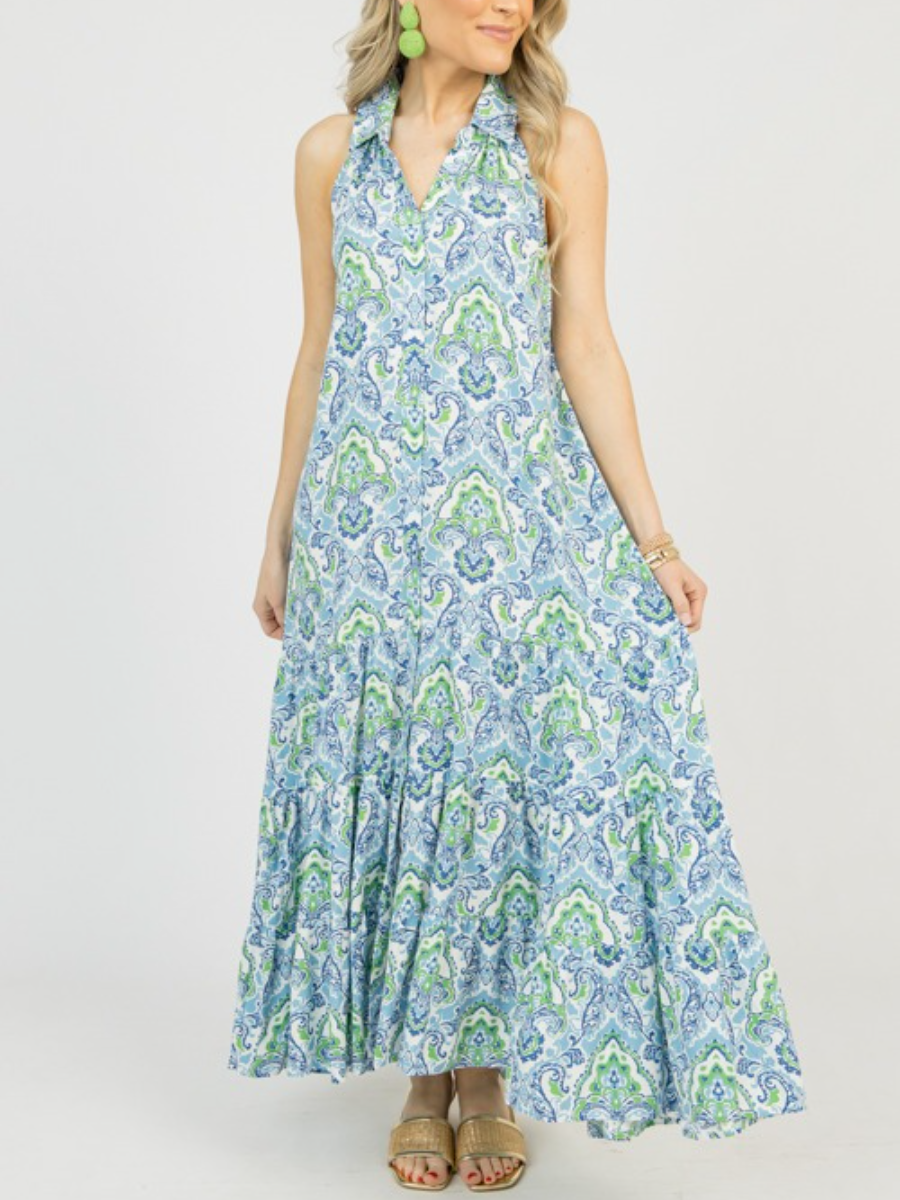 Glamorous Deep V-Neck Print Midi Dress
