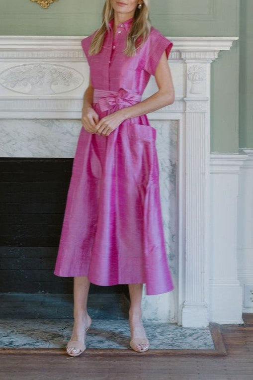 Detachable Belt Cap Sleeves Midi Dress