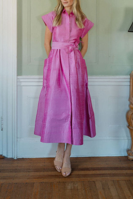 Detachable Belt Cap Sleeves Midi Dress