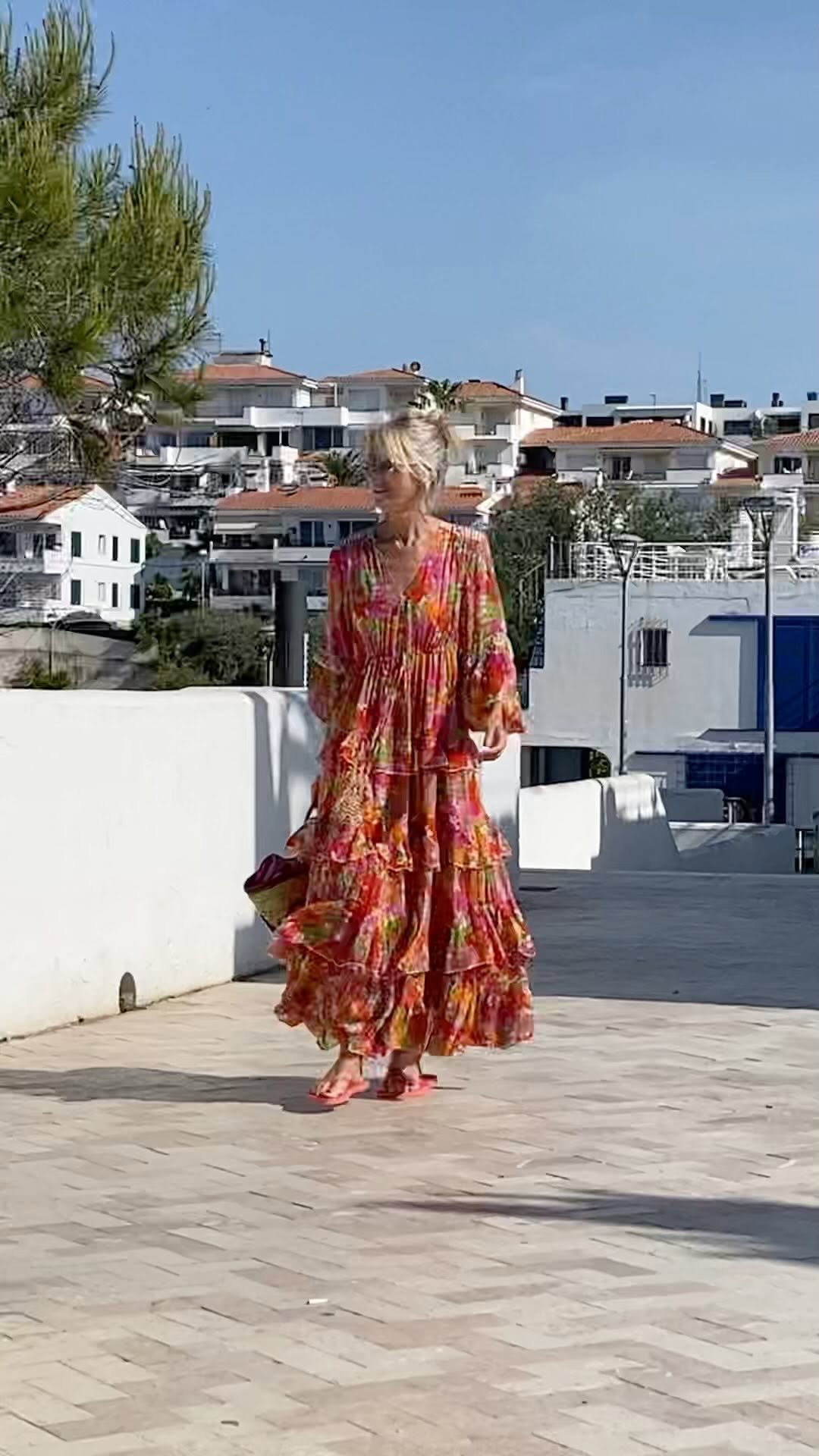 Metallic Gold, Pink & Orange Maxi Dress