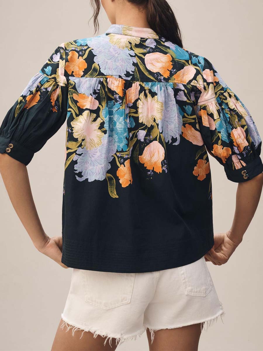 Floral Print Loose V Neck Top