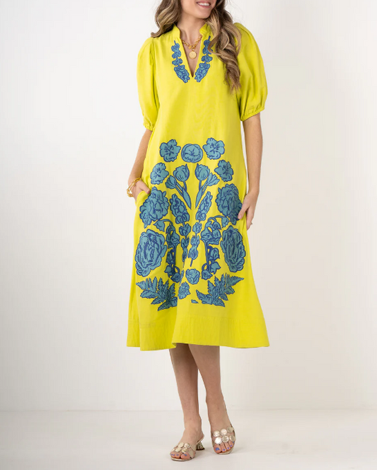 V-Neck Printed Casual Dress