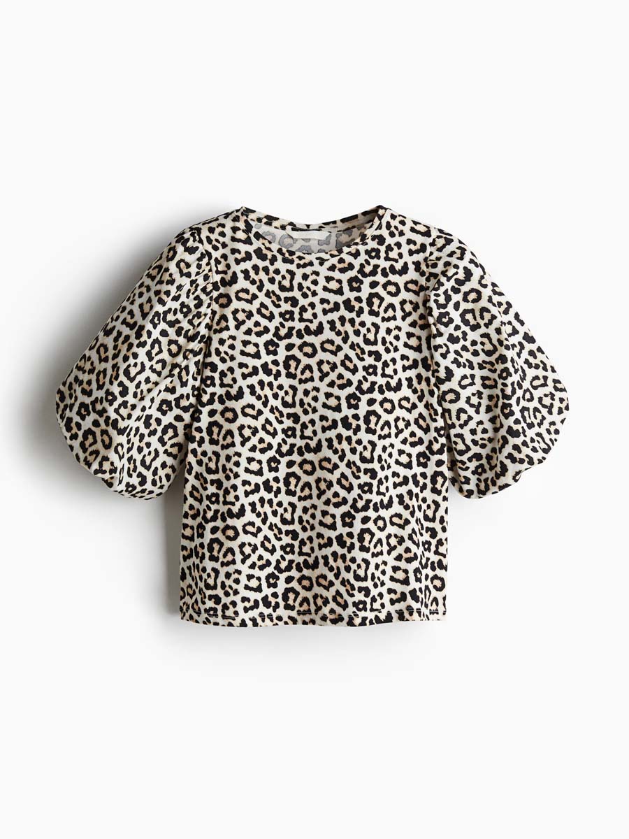 Leopard Print Balloon Sleeve Top