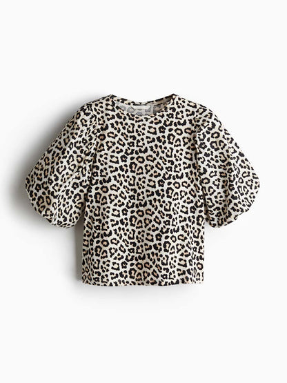 Leopard Print Balloon Sleeve Top