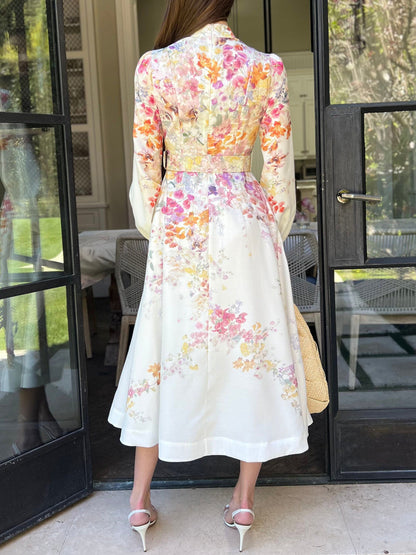 Placement Print Stand Collar Elegant Dress