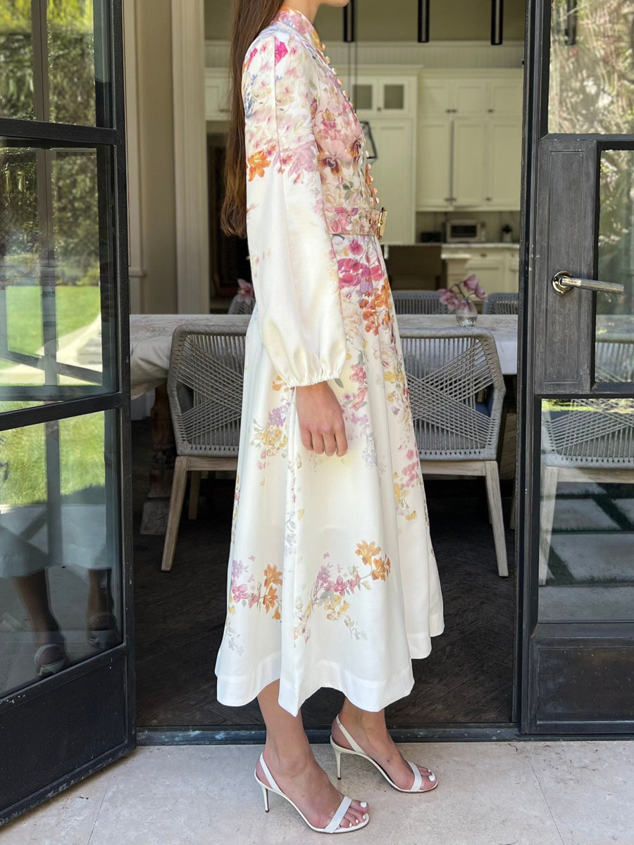 Placement Print Stand Collar Elegant Dress